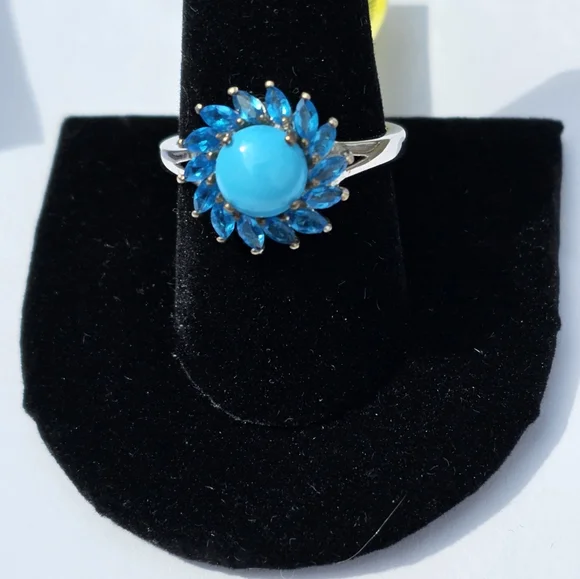 Natural Sleeping Beauty Turquoise Malgache Neon Apatite Ring Platinum/925 sz 10 - Picture 3 of 9